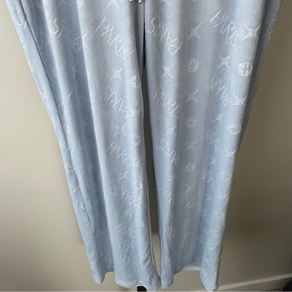 Paris Hilton Velvet Velour Track Lounge Pants Embellished Rhinestones Baby Blue - Picture 8 of 9